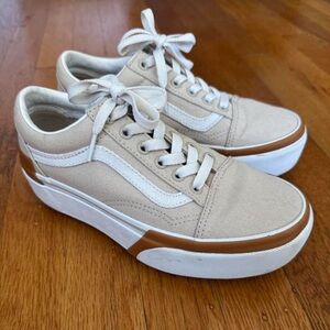 Women’s vans size 6 Beige and White Canvas Sneakers